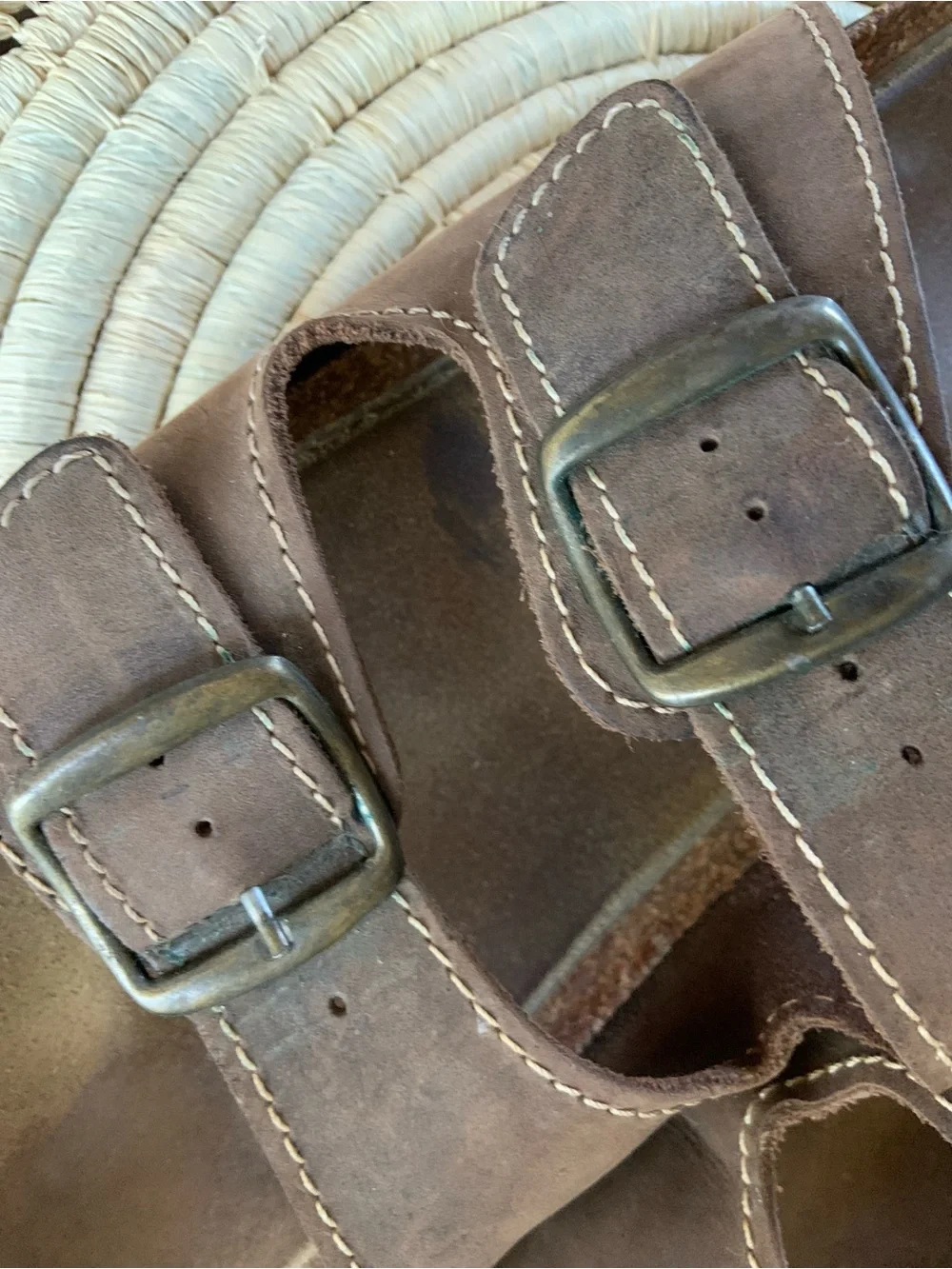 NUNN BUSH Brown Leather Buckle Slide Footbed Cork Sandals
